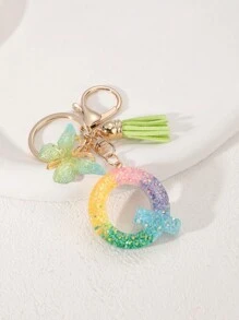 1pc Creative Letter Resin Drop Keychain With Butterfly Tassel Pendant For Girls - Multicolor - View 24