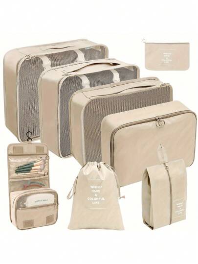 8pcs Travel Packing Cubes Set, Suitcase Clothes Storage Bag, Portable Underwear Organizer Bag Shoes Bag Toiletry Bag Unisex Bag For Daily Use Travel Organizer For Clothes Luggage Storage Bag Set Packaging Bag For Cruise Holiday Beach Vacation Stuff Summer Travel Essentials For Ladies Woman Suitcase Underwear Bag Room Decor