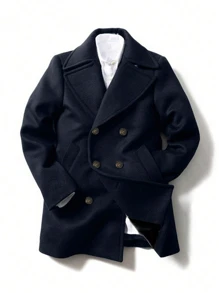 1pc Elegant Long Men's Overcoat For Winter - Navy Blue - View 4