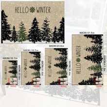 1pc 'Pine Trees Stand In The Snow, Hello Winter Christmas' Doormat, Indoor Mat, Throw Rug, Creative Door Mat, Entryway Themed Mat, Home Decor, Non-Slip Floor Rug Mat, Bedroom Accessories, Photo Props, Outdoor Decor, Throw Rug, Area Rug, Gift