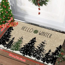 1pc 'Pine Trees Stand In The Snow, Hello Winter Christmas' Doormat, Indoor Mat, Throw Rug, Creative Door Mat, Entryway Themed Mat, Home Decor, Non-Slip Floor Rug Mat, Bedroom Accessories, Photo Props, Outdoor Decor, Throw Rug, Area Rug, Gift