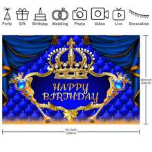 1pc Royal Theme Blue Crown And Scepter Birthday Party Decoration Background 210*150/150*100/100*75CM Prince And Princess Party Purplish Blue Polyester Background HAPPY BIRTHDAY Suitable For Birthday Party Decoration Banner Photo Booth Photo Decoration Background Cloth Indoor Outdoor Studio Live Venue Decoration Party Decoration Suppliesv - Multicolor - View 3