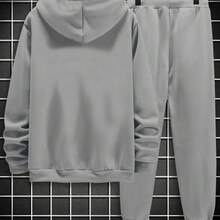 Plain Adult Sweatshirt SetKangaroo Sweatshirt And Pants With Pocket Hooded Top - Xám - Xem 2