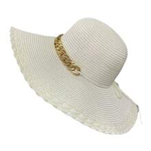 Women's Beach Hat With Lace Brim And Gold Chain Et-135 - 奶油 - 查看 3