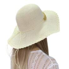 Women's Beach Hat With Lace Brim And Gold Chain Et-135 - 奶油 - 查看 4