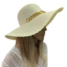 Women's Beach Hat With Lace Brim And Gold Chain Et-135 - 奶油 - 查看 2