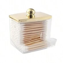 1/2/3 Pcs Qtips Dispenser Bathroom Container With Golden Lid , 10 Oz Qtips Ball Holder, Clear Plastic Apothecary Jar Organizer For Storage Qtips Swab, Round Pads, Floss Picks - Multicolor - View 10