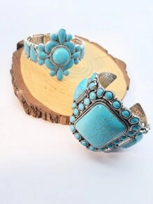 1pc feminino estilo cowgirl ocidental turquesa boho pulseira, adequado para uso casual