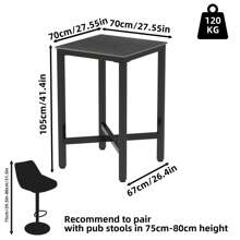 Bar Table White/Black Bistro Table Marble, Square Bar Table Kitchen Narrow Stable Kitchen Table With Metal Frame For Kitchens 70x70cm - Black - View 2