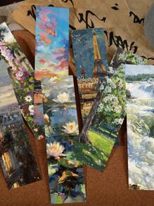 1pack/30pcs Landscape Painting Style Bookmarks, Elegant Paper Book Marks Gifts, DIY Decor Book Page Clips - Multicolor - View 1
