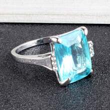 時尚方形海藍色女戒 - 淺藍色 - 查看 3