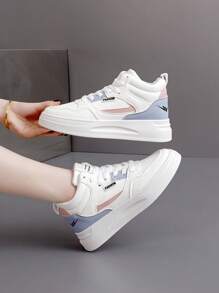 Nuevos zapatos de mujer, tenis blancos, calzado deportivo casual de moda para damas, zapatos planos para mujer, zapatos de pareja estudiante, zapatos deportivos para exteriores, zapatos blancos, zapatos deportivos cómodos, apropiados para correr o caminar, suela suave - blanco y azul - Ver 3