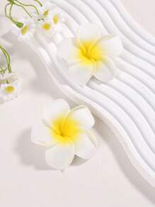 2pcs Women White Yellow Flower Decor Alligator Hair Clip Boho Plumeria Hair Clip Hair Accessories For Women - Yellow 2-pack - View 4