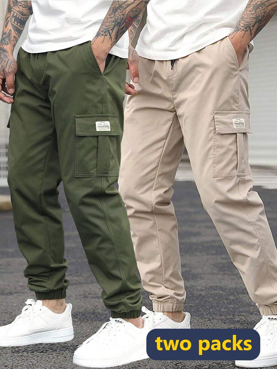 2 件装男士休闲踝带工装裤，秋季 - 軍綠色 - 查看 1