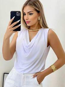 Women's Suplex Tank Top With Simple Boba Collar For Summer - Red and White - View 1