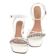 V.Stylo Geometric Block Heel Sandal With Rhinestones - 白色 - 查看 2
