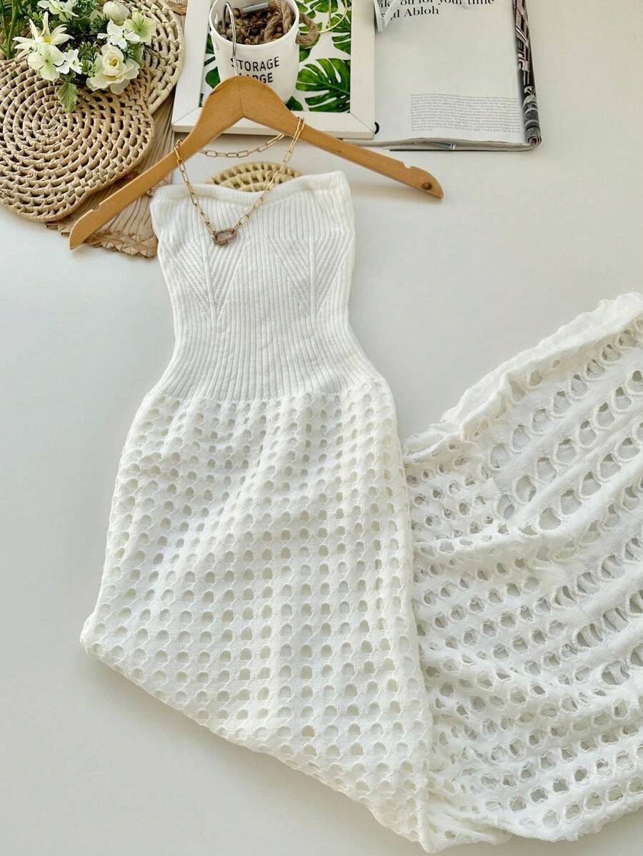 Long Strapless Dress Waist New Summer Collection Women's Fashion - trắng - Xem 1