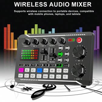 F998 Live Sound Card Audio Mixer, Podcast Audio Interface Met DJ Mixer Effecten, Stemwisselaar Met Geluidseffecten Voor Karaoke Live Streaming Opname Gaming