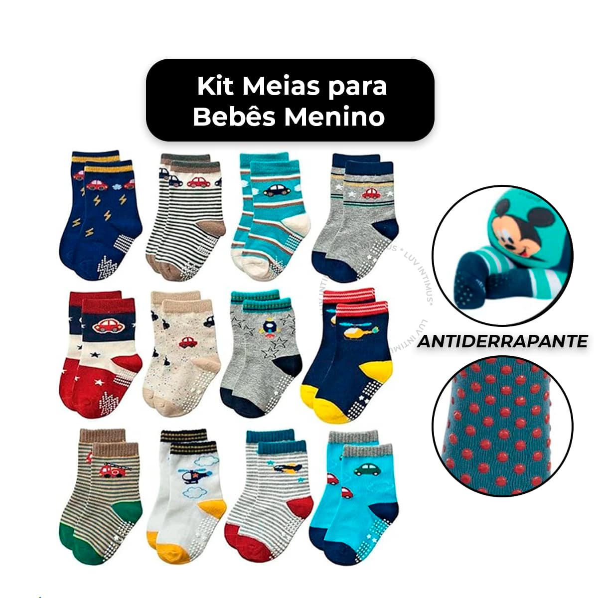 Kit 6 Pairs Of Non-Slip Baby Socks With Colorful Prints For Boys - Nhiều màu - Xem 1