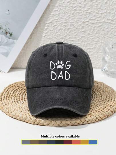 1pc Men's DOG DAD Dog Paw Outdoor Sports Washed Retro Beach Adjustable Letter Dog Street Casual Polyester Embroidered Baseball Cap, Spring & Autumn