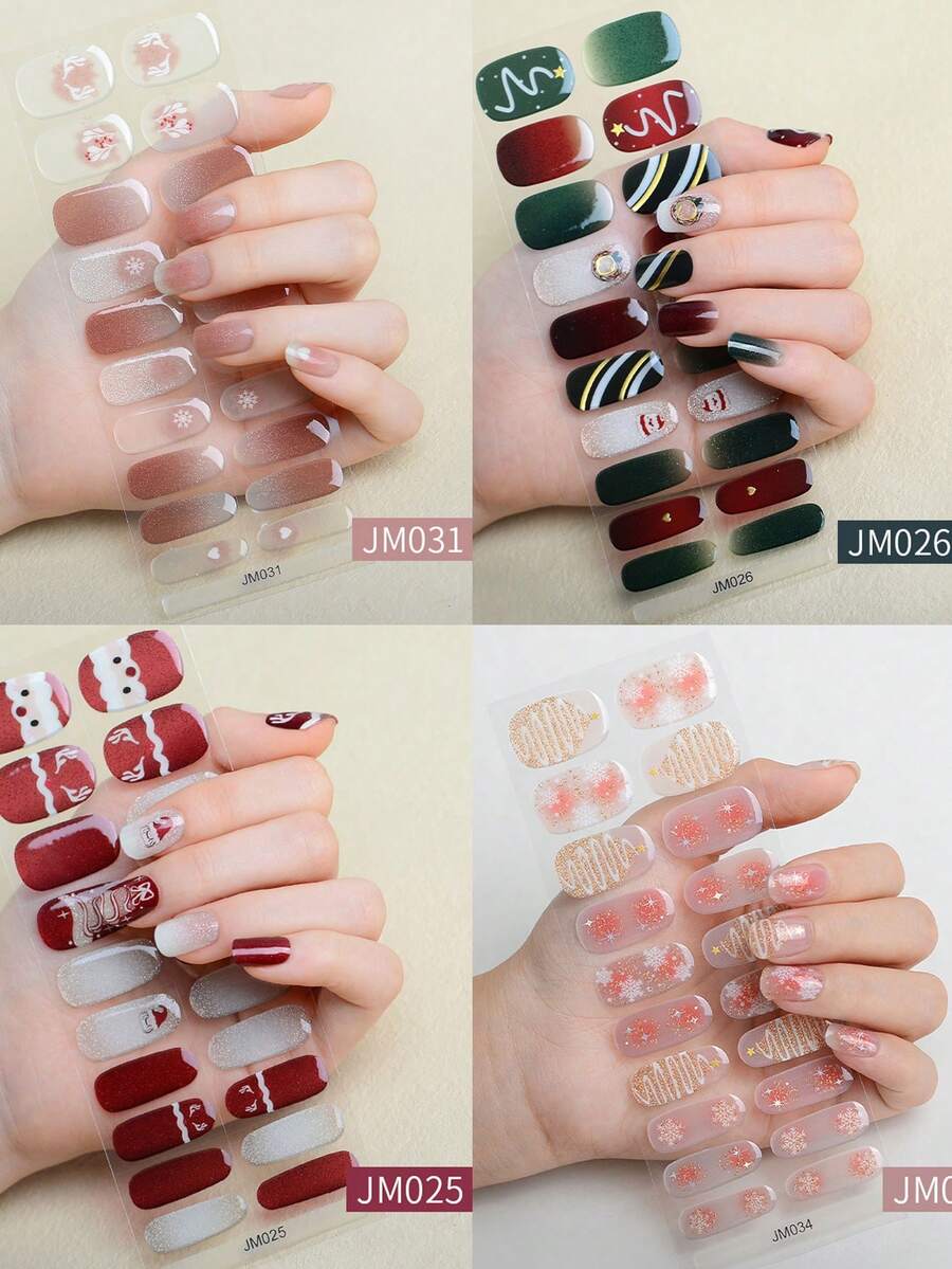 Miếng dán móng tay gel Giáng sinh, Miếng dán móng tay Giáng sinh, Miếng dán móng tay gel bán khô có hiệu ứng lấp lánh chuyển màu, Thiết kế bao gồm Cây thông Noel, Bông tuyết, Ông già Noel, Miếng dán móng tay dễ sử dụng và lâu trôi, Lý tưởng cho phụ nữ, Quà tặng tuyệt vời cho bạn gái, Sử dụng trong dịp Giáng sinh - Nhiều màu - Xem 1