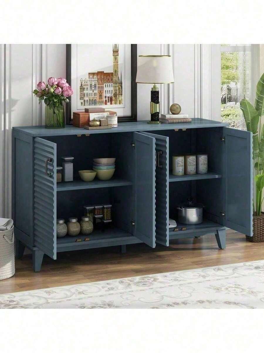 Sideboard With 4 Door Large Storage Buffet With Adjustable Shelves And