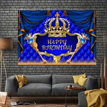 1pc Royal Theme Blue Crown And Scepter Birthday Party Decoration Background 210*150/150*100/100*75CM Prince And Princess Party Purplish Blue Polyester Background HAPPY BIRTHDAY Suitable For Birthday Party Decoration Banner Photo Booth Photo Decoration Background Cloth Indoor Outdoor Studio Live Venue Decoration Party Decoration Suppliesv - Multicolor - View 2