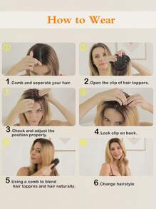 14英寸波浪形假发片，女士适用（脏金色带深色发根），适合头发稀疏的女性，合成纤维夹式假发片，带刘海，增加发量。