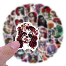 60 piezas Pegatinas con estampado de calavera adecuadas para decorar computadora, escritorio, casco, monopatín, guitarra, taza, equipaje, cuaderno - Multicolor - Ver 7