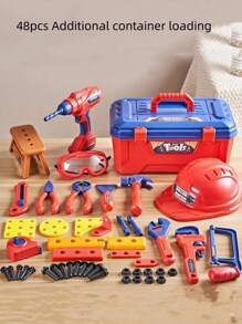 Set di 48 pezzi di cassetta degli attrezzi giocattolo per bambini, set di simulazione di riparazione per esercizi, utile per sviluppare le abilità manuali dei bambini, giocattoli di assemblaggio di ingegneria multipli, adatti per camere da letto, soggiorni e attività genitori-figli