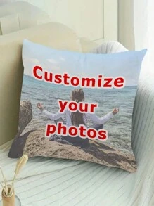 1 pièce Housse de coussin décorative personnalisée avec photo de paysage ou portrait, housse de coussin commémorative personnalisée pour couples et animaux de compagnie, sans insert de coussin - Multicolore - Voir 6