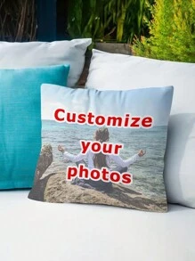 1 pièce Housse de coussin décorative personnalisée avec photo de paysage ou portrait, housse de coussin commémorative personnalisée pour couples et animaux de compagnie, sans insert de coussin - Multicolore - Voir 8