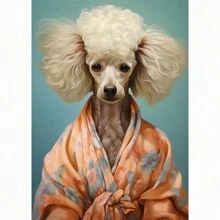 1 Stück Tierportrait Leinwandmalerei Hund als König verkleidet, lustige Poster und Drucke Wandkunst Bilder für Wohnzimmer Dekoration ohne Rahmen