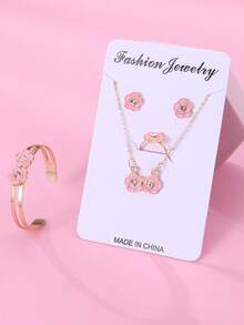 5 Stücke/Set Mädchen Blumen Halskette, Ohrringe, Armband, Ring Schmuckset - Blumen - Übersicht 5