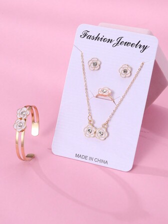 5 st/set flickor halsband, örhängen, armband, ring smycken set