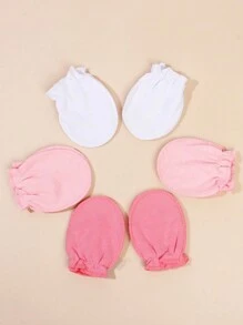 6 Pairs Newborn Baby Solid Color Mittens, Pink, Scratch-Proof, Suitable For All Seasons, Soft And Comfortable, Very Friendly To Baby Skin, Full Finger Design For Baby Girls - Multicolor - View 4