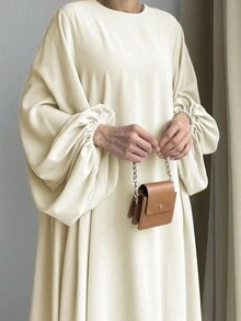 Women's Arabian Long Sleeve Modest Dress - White - View 2