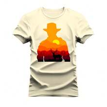 Unisex Soft Comfortable T-Shirt With Landscape Servant Print - 奶油色 - 查看 1