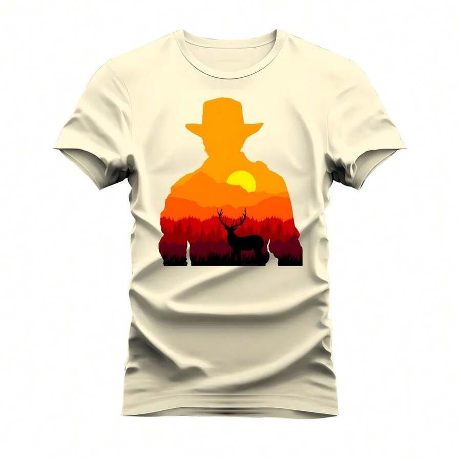 Unisex Soft Comfortable T-Shirt With Landscape Servant Print - 奶油色 - 查看 1