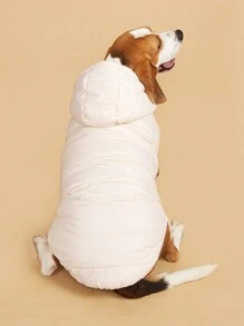 1 chiếc áo khoác lông cừu dày có mũ trùm đầu màu trơn dành cho chó cỡ nhỏ/trung bình như Poodle, Corgi, Beagle vào mùa thu/đông - trắng - Xem 5