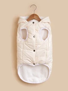 1 chiếc áo khoác lông cừu dày có mũ trùm đầu màu trơn dành cho chó cỡ nhỏ/trung bình như Poodle, Corgi, Beagle vào mùa thu/đông - trắng - Xem 7