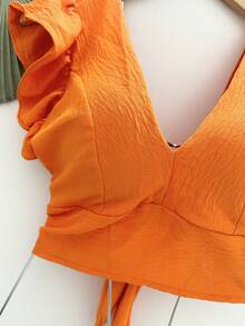 Texu Women's Cropped Shirt With V-Neck - 橘色 - 查看 2