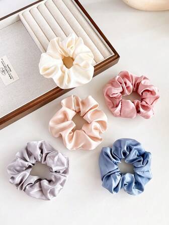 5pcs/Set Women Pastoral Vintage Simple Versatile Oversized Scrunchies, Satin Soft Messy Bun HoldersHair Tiesscrunchy Hair Ties, Casual