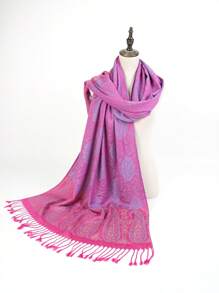 1件女士佩斯利花纹提花围巾/披肩，适合秋冬季日常佩戴。 - 玫紅色 - 查看 13