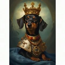1 Stück Tierportrait Leinwandmalerei Hund als König verkleidet, lustige Poster und Drucke Wandkunst Bilder für Wohnzimmer Dekoration ohne Rahmen