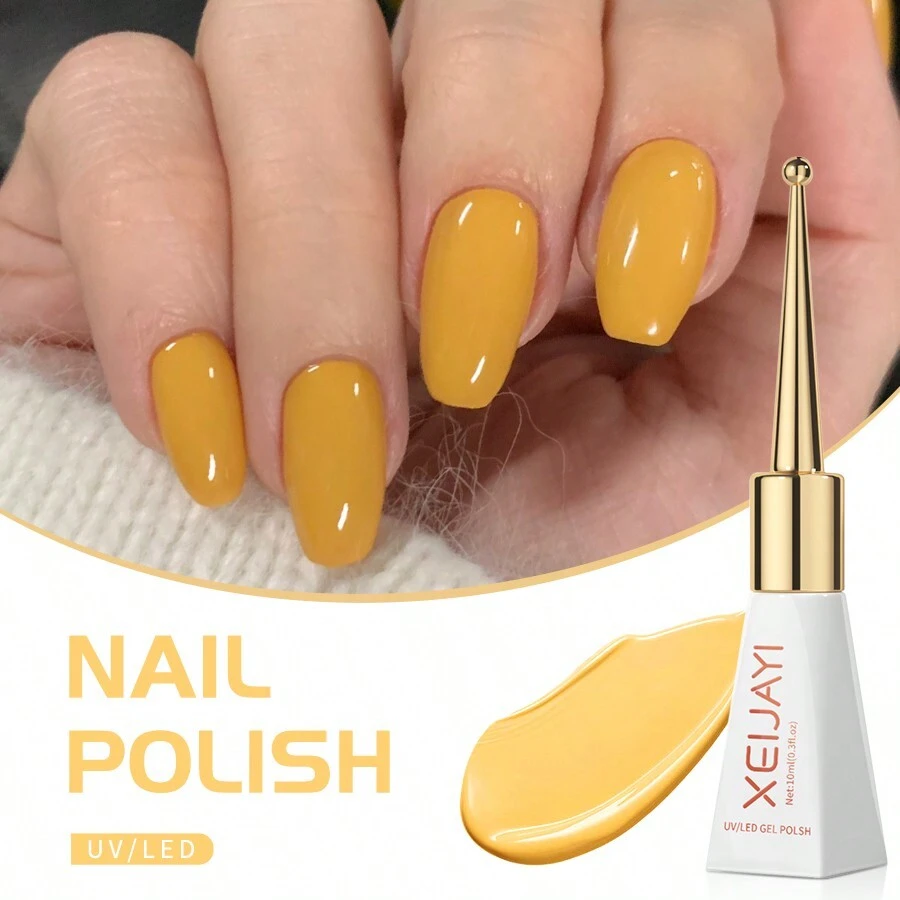 XEIJAYI 1pc 10Ml Long-Lasting Eggshell Glue Gel Nail Polish UV/LED Soak Off Gel Nail Polish For Nail Art DIY Salon Home Holiday Gift For Women - 黃色 - 查看 1