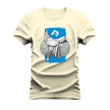 Comfortable Cotton T-Shirt Soft Mesh Printed Country Saddle - 奶油色 - 查看 1