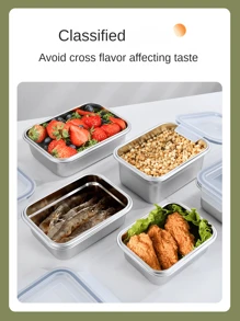 10/8/6/4/3/2/1件套不锈钢便当盒，厨房冰箱储存保鲜剂，学校午餐盒，餐食保鲜盒水果沙拉保鲜食品储存盒户外野餐食品保鲜盒谷物储存盒，防漏餐食准备午餐盒密封保鲜剂，厨房肉类、腌菜、水果和蔬菜保鲜， - 銀色 - 查看 2