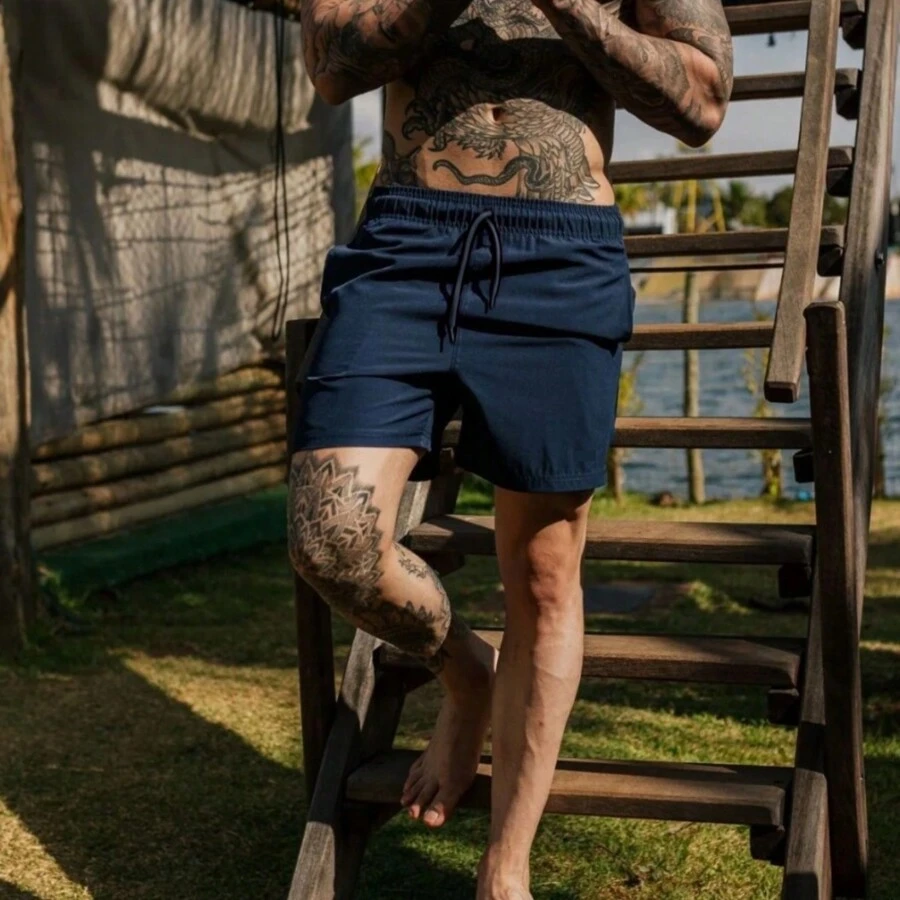 Bermuda Shorts Tactel Plain Basic Men's Sports Training Gym Beach - 藏蓝色 - 查看 1