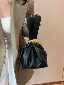 Elegant Multi-Purpose Fashion Handbag, Ladies Lantern Shape Shoulder Bag, Chic Daily Work Tote Bag - Black - View 2